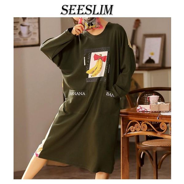 women's sleepwear seeslim cute print letter long nightgown plus size loose night dress women pijama cotton comforable wear korean, Black;red
women's sleepwear seeslim cute print letter long nightgown plus size loose night dress women pijama cotton comforable wear korean, Black;red
