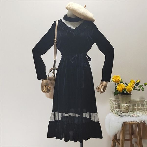 autumn women fashion long sleeves ruffles mesh patchwork pleuche a line dress female casual dresses a638 210519, Black;gray
autumn women fashion long sleeves ruffles mesh patchwork pleuche a line dress female casual dresses a638 210519, Black;gray