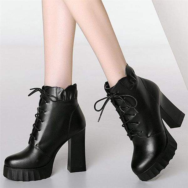 boots lace up goth ankle women genuine leather high heel motorcycle female round toe chunky platform pumps shoes, Black
boots lace up goth ankle women genuine leather high heel motorcycle female round toe chunky platform pumps shoes, Black