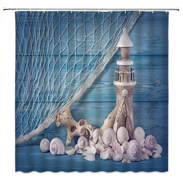 nautical shower curtain decor rustic wooden board lighthouse conch shell sishing net driftwood beach blue fabric bath curtains 
nautical shower curtain decor rustic wooden board lighthouse conch shell sishing net driftwood beach blue fabric bath curtains