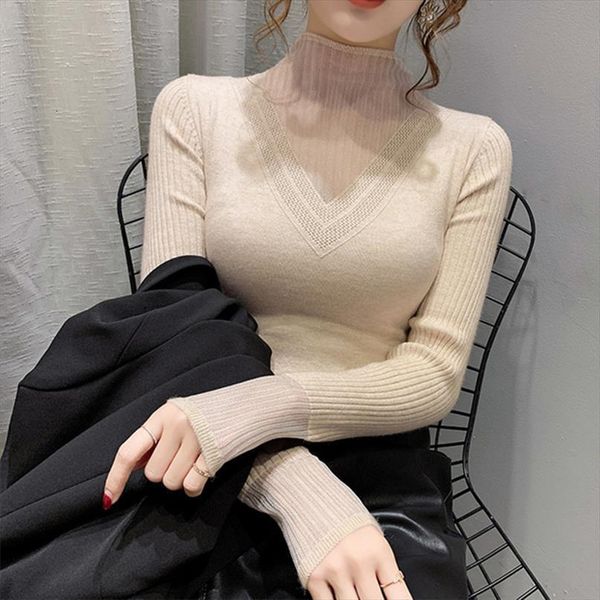 women turtleneck splicing see womens sweaters through knitted fall winter lady elegant show thin long sleeve pullover blouse, White;black
women turtleneck splicing see womens sweaters through knitted fall winter lady elegant show thin long sleeve pullover blouse, White;black