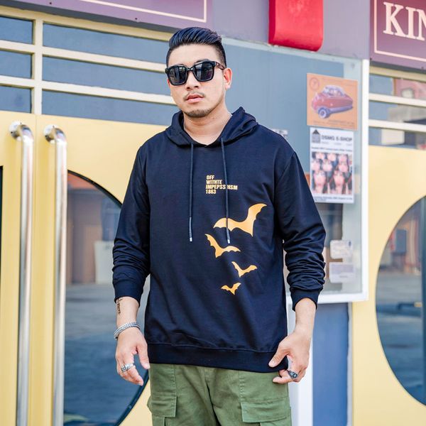 men's hoodies large long sleeve plus fat bat print loose hooded sweater fashion brand, Black
men's hoodies large long sleeve plus fat bat print loose hooded sweater fashion brand, Black