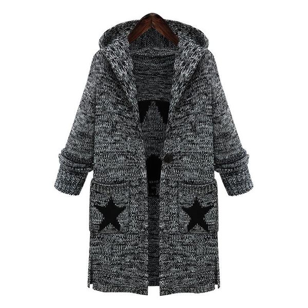 women's sweaters big size hooded cardigan 2021 autumn winter pockets stars printed casual knitted long sweater coat loose knitting wome, White;black
women's sweaters big size hooded cardigan 2021 autumn winter pockets stars printed casual knitted long sweater coat loose knitting wome, White;black