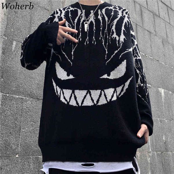 woherb harajuku black sweater women men lightning devil knitted jumper oversize pullover hip hop streetwear 2021 autumn sweaters y1110, White;black
woherb harajuku black sweater women men lightning devil knitted jumper oversize pullover hip hop streetwear 2021 autumn sweaters y1110, White;black