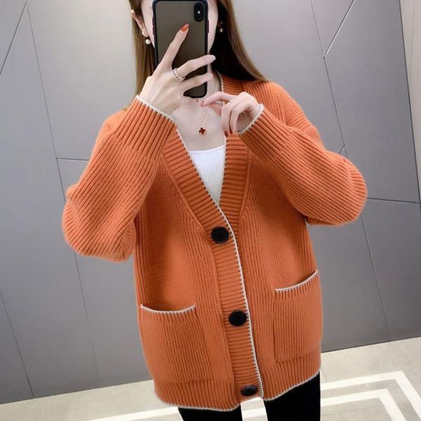 women's jackets knitted cardigan sweater loose outerwear thicker jacket 2021 spring autumn v-neck pocket korean clothes female, Black;brown
women's jackets knitted cardigan sweater loose outerwear thicker jacket 2021 spring autumn v-neck pocket korean clothes female, Black;brown