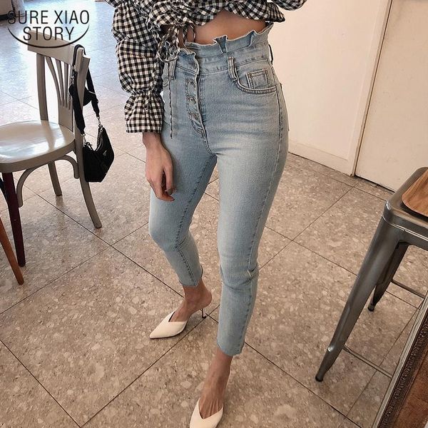 women's jeans high waist woman 2021 single-breasted pencil streetwear vintage skinny ruffles cotton women denim trousers 10403, Blue
women's jeans high waist woman 2021 single-breasted pencil streetwear vintage skinny ruffles cotton women denim trousers 10403, Blue