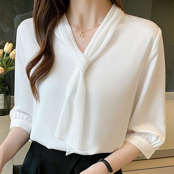 women's blouses & shirts summer women white blouse short sleeve bow v-neck chiffon shirt blusas mujer de moda 2021 e972
women's blouses & shirts summer women white blouse short sleeve bow v-neck chiffon shirt blusas mujer de moda 2021 e972