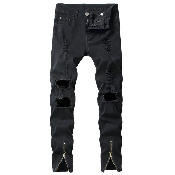 men's stretchy ripped skinny biker jeans destroyed taped slim fit denim pants vintage hip hop hole ankle cut trousers, Black
men's stretchy ripped skinny biker jeans destroyed taped slim fit denim pants vintage hip hop hole ankle cut trousers, Black
