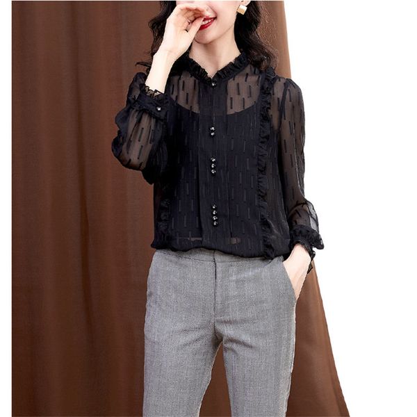 spring jacquard gentle solid color all match office lady large size chic slim fit ruffles chiffon shirt 210421, White
spring jacquard gentle solid color all match office lady large size chic slim fit ruffles chiffon shirt 210421, White