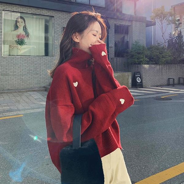 women's sweaters turtleneck knit sweater women loose cute heart pattern pullovers autumn casual long sleeve pullover female jumper, White;black
women's sweaters turtleneck knit sweater women loose cute heart pattern pullovers autumn casual long sleeve pullover female jumper, White;black