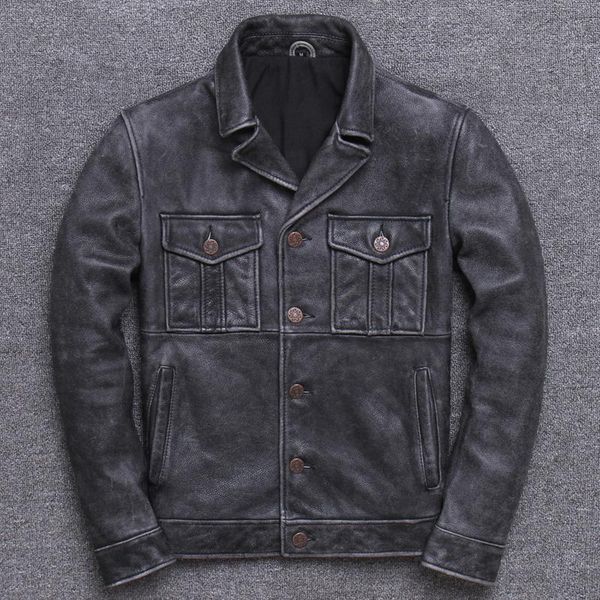 men's leather & faux jianlou head layer cowhide genuine clothing wash wear used leisure time lapel skin loose coat single real, Black
men's leather & faux jianlou head layer cowhide genuine clothing wash wear used leisure time lapel skin loose coat single real, Black