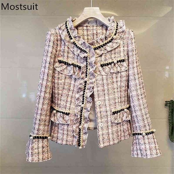vintage elegant tweed women coats jackets autumn winter flare sleeve single-breasted ruffles korean ladies 210518, Black;brown
vintage elegant tweed women coats jackets autumn winter flare sleeve single-breasted ruffles korean ladies 210518, Black;brown