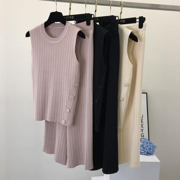knitted side button women tracksuits sleeveless vest pullover wid legged trousers sets knit mid calf pants two pieces, Gray
knitted side button women tracksuits sleeveless vest pullover wid legged trousers sets knit mid calf pants two pieces, Gray