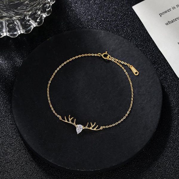 link, chain s925 sterling silver bracelet antlers zircon pendant korean temperament adjustable jewelry accessories gift for girls, Black
link, chain s925 sterling silver bracelet antlers zircon pendant korean temperament adjustable jewelry accessories gift for girls, Black