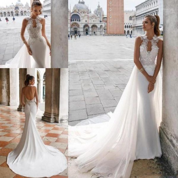 other wedding dresses with detachable train high neck beaded lace appliqued backless beach bridal gowns vestidos wed design a line dresse1, White 
other wedding dresses with detachable train high neck beaded lace appliqued backless beach bridal gowns vestidos wed design a line dresse1, White
