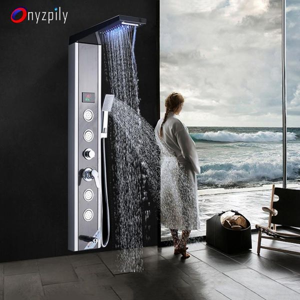 shower panel black column faucet digital temperature screen bath system led light rotable spa massage sprayer ru bathroom sets
shower panel black column faucet digital temperature screen bath system led light rotable spa massage sprayer ru bathroom sets