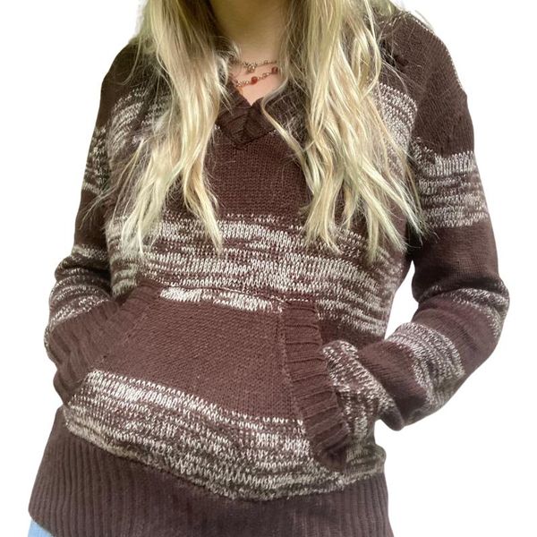 women's sweaters imcute winter casual loose knit pullover v-neck long sleeve striped printed pocket hooded sweater ladies street jacket, White;black
women's sweaters imcute winter casual loose knit pullover v-neck long sleeve striped printed pocket hooded sweater ladies street jacket, White;black