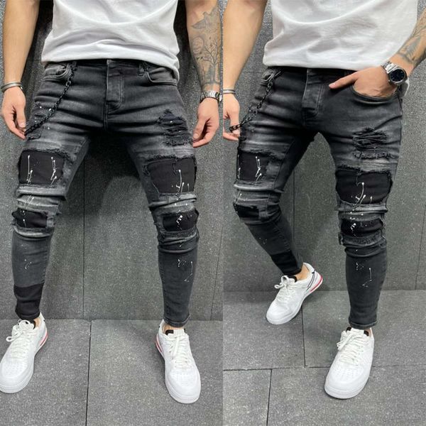 rits skinny men ripped jeans black patchwork biker potatoes broek locomotief denim streets hip hop raped male, Blue
rits skinny men ripped jeans black patchwork biker potatoes broek locomotief denim streets hip hop raped male, Blue