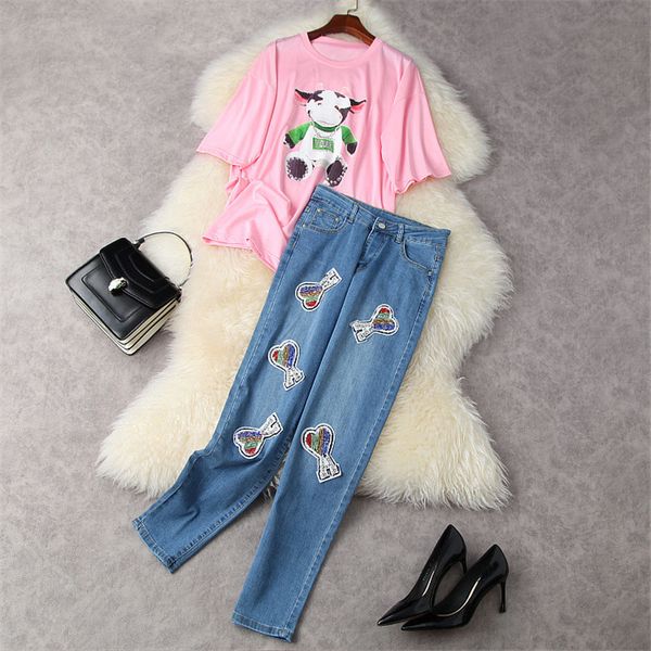women's two piece pants high street fashion will see casual clothes designer of cartoon women loose t-shirt and count blue suit jeans 2, White
women's two piece pants high street fashion will see casual clothes designer of cartoon women loose t-shirt and count blue suit jeans 2, White