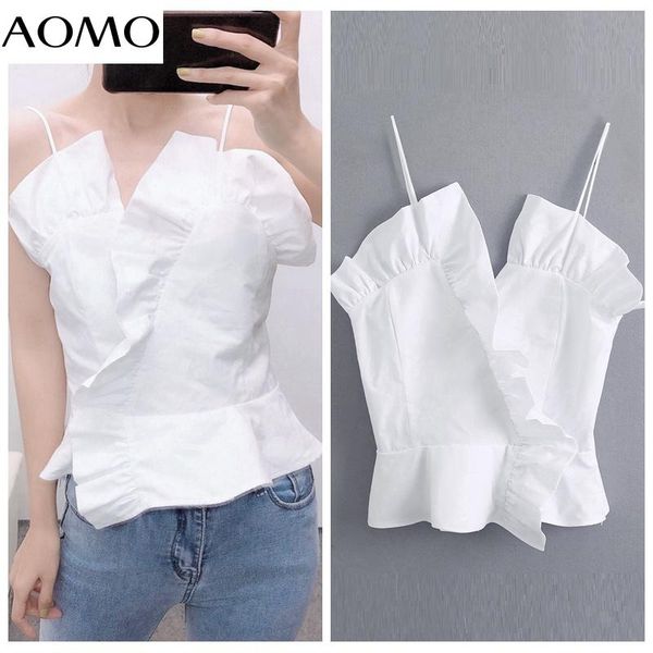 women's tanks & camis aomo women ruffles white cotton spaghetti strap sleeveless backless short shirts female casual be661a
women's tanks & camis aomo women ruffles white cotton spaghetti strap sleeveless backless short shirts female casual be661a