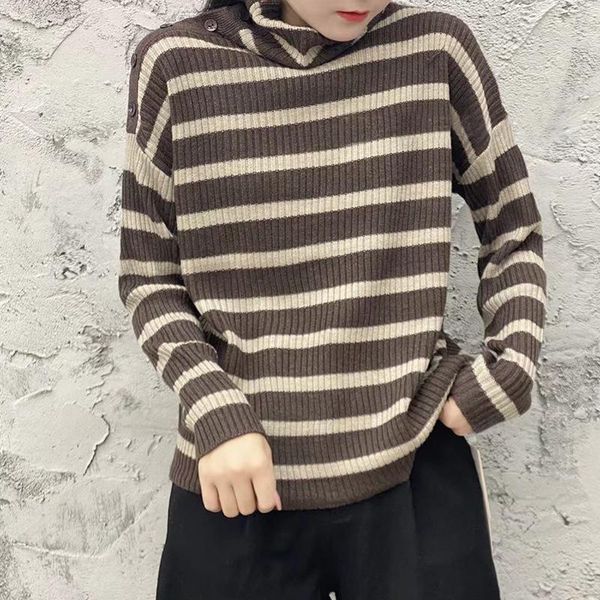 women's sweaters johnature women striped turtleneck loose long sleeve button knit sweater 2021 autumn winter korean style pullover, White;black
women's sweaters johnature women striped turtleneck loose long sleeve button knit sweater 2021 autumn winter korean style pullover, White;black