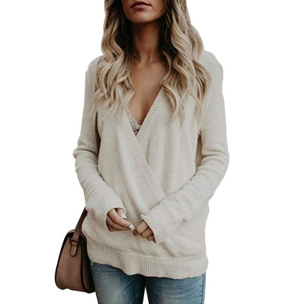 women's sweaters 2021 deep v neck knitting sweater women cross pullovers autumn winter jumpers ladies long sleeve loose femme, White;black
women's sweaters 2021 deep v neck knitting sweater women cross pullovers autumn winter jumpers ladies long sleeve loose femme, White;black