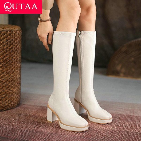 boots qutaa 2022 autumn winter zipper knee high leather long square toe heel women shoes big size 34-39, Black
boots qutaa 2022 autumn winter zipper knee high leather long square toe heel women shoes big size 34-39, Black