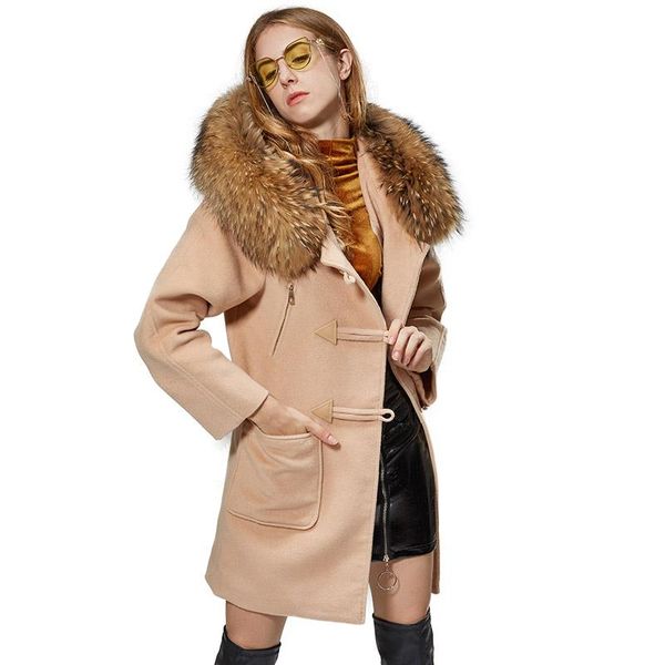 women's wool & blends 2021 woolen coat real natural raccoon fur collar female winter women jacket overcoat, Black
women's wool & blends 2021 woolen coat real natural raccoon fur collar female winter women jacket overcoat, Black