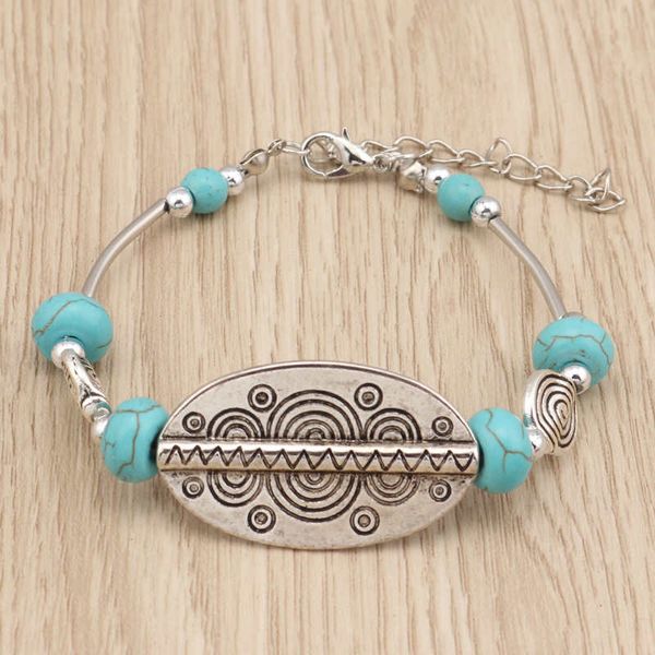 

women's geometry carved tibetan silver turquoise charm bracelets gstqb004 fashion gift national style women men's diy bracelet, Golden;silver