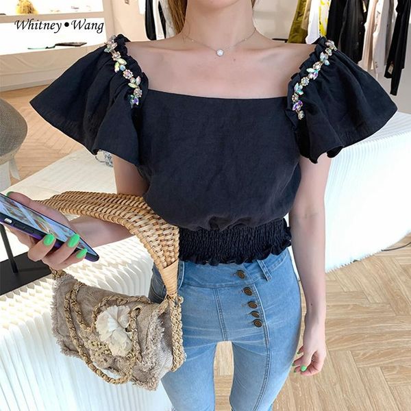 women's blouses & shirts whitney wang 2021 summer fashion streetwear diamonds butterfly sleeve blouse women blusas lady shirt top, White
women's blouses & shirts whitney wang 2021 summer fashion streetwear diamonds butterfly sleeve blouse women blusas lady shirt top, White