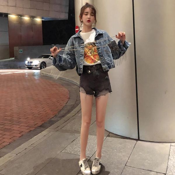 women's jackets 2021 spring autumn women outercoat street style female denim jacket fashion ladies coat slim fit print qt105, Black;brown
women's jackets 2021 spring autumn women outercoat street style female denim jacket fashion ladies coat slim fit print qt105, Black;brown
