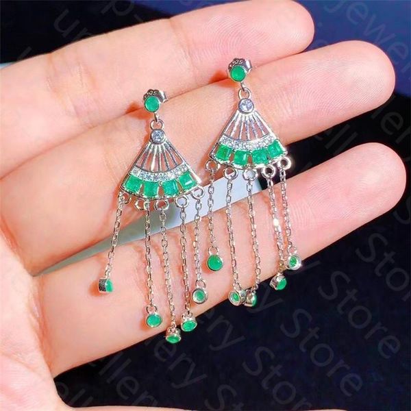 stud natural emerald earrings 925 silver ancient fresh and lovely, Golden;silver