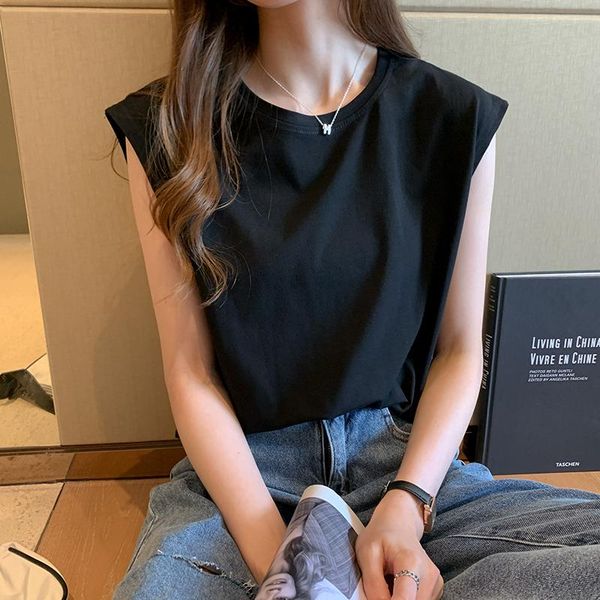 women's t-shirt summer casual tees solido-neck shoulder pads silhouette sleeveless t shirt dm001, White
women's t-shirt summer casual tees solido-neck shoulder pads silhouette sleeveless t shirt dm001, White