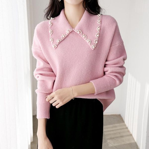 women's sweaters turn-down collar beading fall winter sweater women long sleeve soft knitted pullovers solid office lady elegant jumper, White;black
women's sweaters turn-down collar beading fall winter sweater women long sleeve soft knitted pullovers solid office lady elegant jumper, White;black