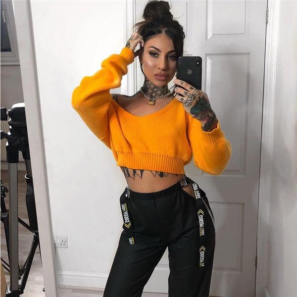 women's sweaters 2021 autumn women winter pullovers cropped club elastic fashion neon full o neck streetwear lazy style m0832, White;black
women's sweaters 2021 autumn women winter pullovers cropped club elastic fashion neon full o neck streetwear lazy style m0832, White;black