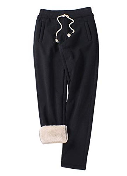 women's winter track pants sherpa lined sweatpants athletic joggers pants fleech, Black;white
women's winter track pants sherpa lined sweatpants athletic joggers pants fleech, Black;white