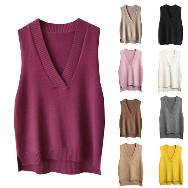 women's sweaters v-neck knitted vest sweater autumn and winter korean loose wild sleeveless, White;black 
women's sweaters v-neck knitted vest sweater autumn and winter korean loose wild sleeveless, White;black