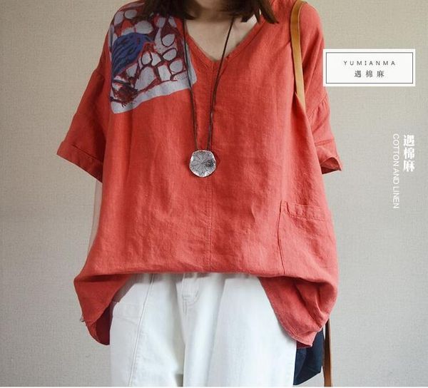 women's t-shirt summer arts style women loose v-neck cotton linen vintage print short sleeve tee shirt femme plus size, White
women's t-shirt summer arts style women loose v-neck cotton linen vintage print short sleeve tee shirt femme plus size, White