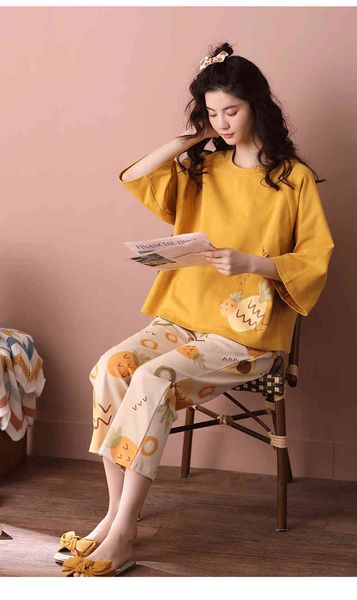 women's sleepwear 3/4 sleeve cropped trousers two piece set print student's sleepwear pajamas summer 100% cotton pyjamas women lou, Black;red
women's sleepwear 3/4 sleeve cropped trousers two piece set print student's sleepwear pajamas summer 100% cotton pyjamas women lou, Black;red