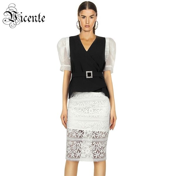 chic white lace color block sashes skirt two pieces suit v neck party wear elegant vestido 210520
chic white lace color block sashes skirt two pieces suit v neck party wear elegant vestido 210520