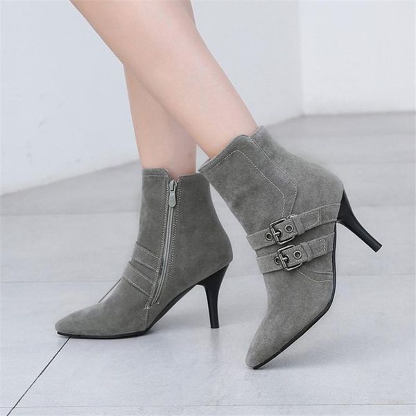 boots pxelena 2021 autumn faux suede pointed toe thin high heels nightclub office lady ankle woman big size short, Black 
boots pxelena 2021 autumn faux suede pointed toe thin high heels nightclub office lady ankle woman big size short, Black