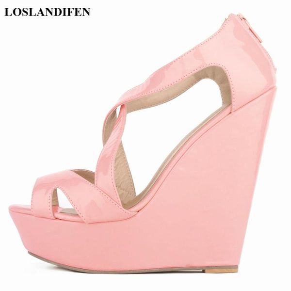 fashion patent leather high platform women's sandals heels shoes open toe zip concise cut-outs wedges woman summer, Black
fashion patent leather high platform women's sandals heels shoes open toe zip concise cut-outs wedges woman summer, Black