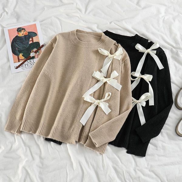 women's sweaters korean chic lacing bow o neck long sleeve women vintage preppy style solid sweet pullovers female, White;black
women's sweaters korean chic lacing bow o neck long sleeve women vintage preppy style solid sweet pullovers female, White;black