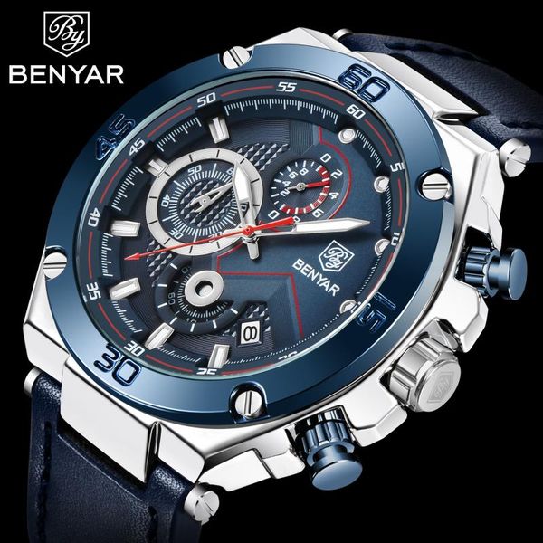 wristwatches benyar chronograph watch men 40mm case leather strap luxury sports waterproof watches 2021 wristwatch reloj hombre, Slivery;brown
wristwatches benyar chronograph watch men 40mm case leather strap luxury sports waterproof watches 2021 wristwatch reloj hombre, Slivery;brown