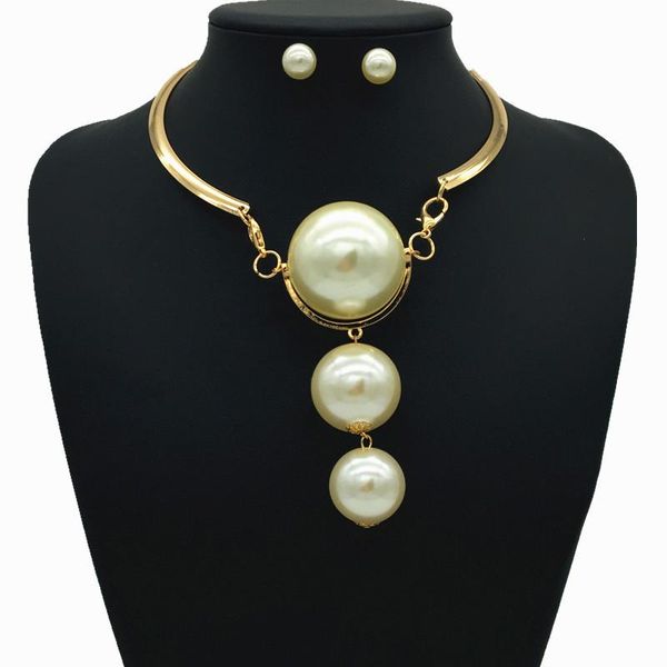 earrings & necklace gold beads wedding jewelry sets african bride fashionable europe exaggerated style big pearl sweater chain, Silver
earrings & necklace gold beads wedding jewelry sets african bride fashionable europe exaggerated style big pearl sweater chain, Silver
