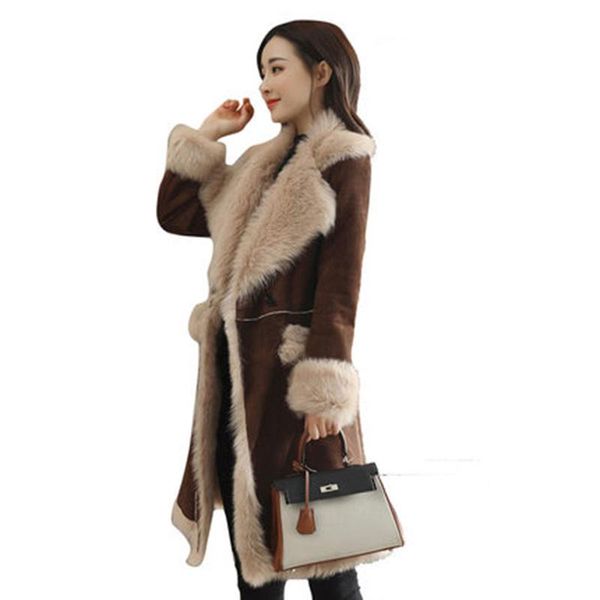 women's trench coats women lambs wool coat female medium long thick warm shearling suede leather jackets autumn winter outerwear, Tan;black 
women's trench coats women lambs wool coat female medium long thick warm shearling suede leather jackets autumn winter outerwear, Tan;black
