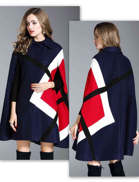 fashion winter jacket geometric pattern batwing sleeve woolen warm cloak ponchos cape coat wool blends women outerwear, Black
fashion winter jacket geometric pattern batwing sleeve woolen warm cloak ponchos cape coat wool blends women outerwear, Black