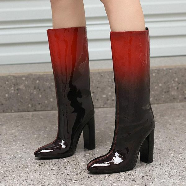 boots fashion mixed colors women knee high patent leather square heel long pointed toe autumn winter women's, Black
boots fashion mixed colors women knee high patent leather square heel long pointed toe autumn winter women's, Black