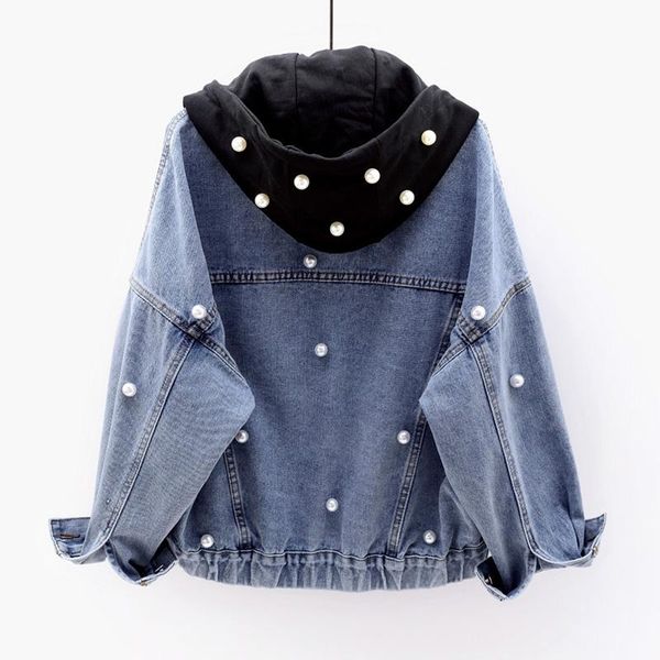 women's jackets vintage short denim jacket women 2021 spring autumn loose removable hooded bat sleeves beaded jeans basic coat g021, Black;brown
women's jackets vintage short denim jacket women 2021 spring autumn loose removable hooded bat sleeves beaded jeans basic coat g021, Black;brown