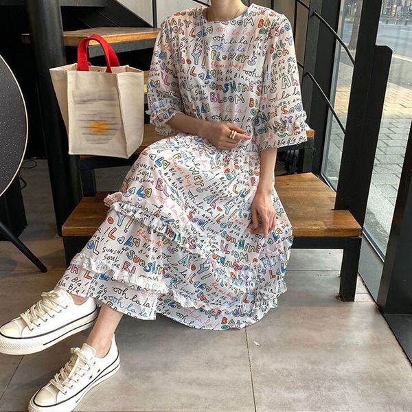 party dresses fashion graffiti letter printed women summer half-sleeved o-neck stitching loose long vestido female 344 yo8k, White;black
party dresses fashion graffiti letter printed women summer half-sleeved o-neck stitching loose long vestido female 344 yo8k, White;black